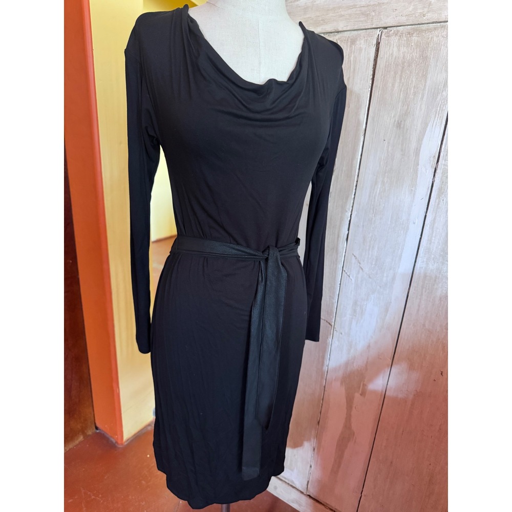 BCBGMAXAZRIA Black Cowl Neck Long Sleeve Draped Back Jersey Dress NJR6L135 Small